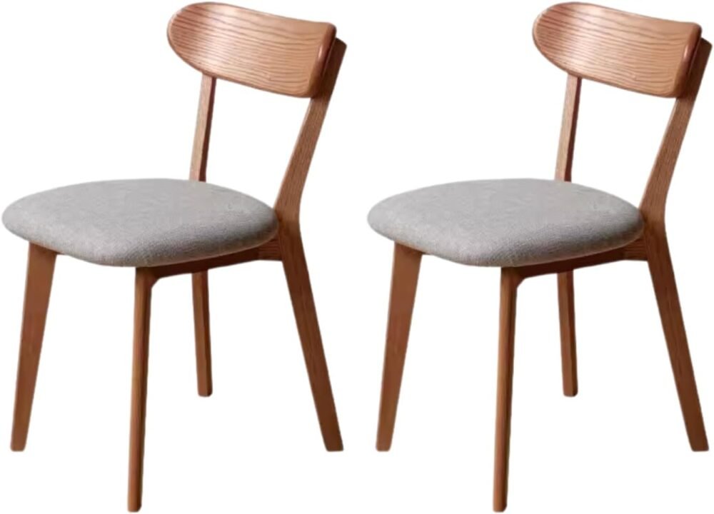 100% Solid Oak Wood Dining Room Chairs - Practical Kitchen Chairs for Dining Room, Kitchen, Living Room (2, Walnut with Grey Cushion)