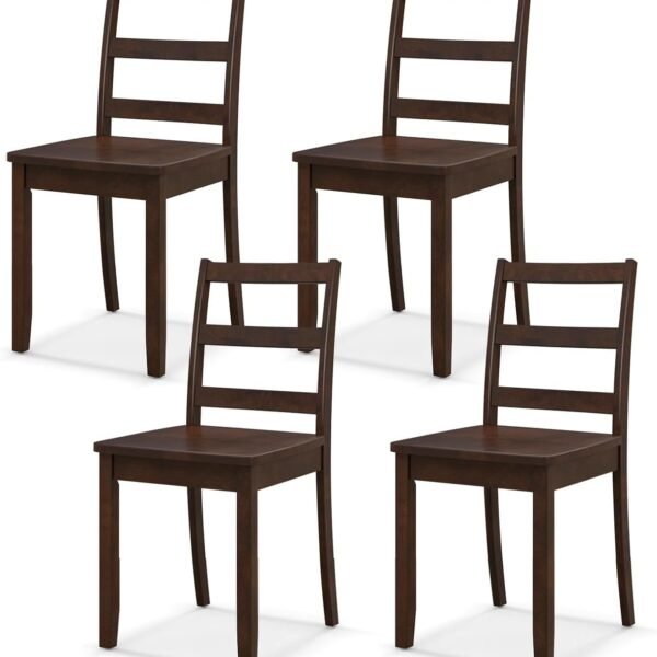 Walnut Wood Dining Chairs Set of 4, Armless Kitchen Chairs with Solid Rubber Wood Legs, Non-Slip Foot Pads, Max Load 400 Lbs, Farmhouse Seat High Ladder Back Dining Room Chairs