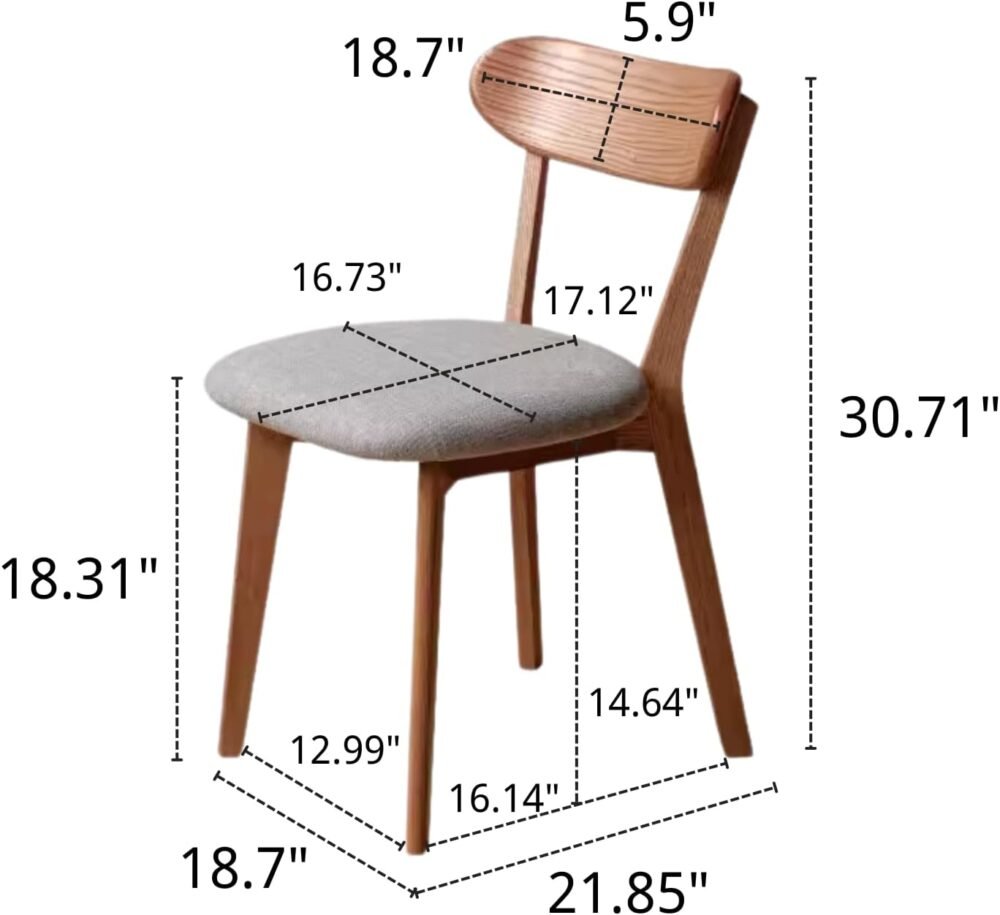 100% Solid Oak Wood Dining Room Chairs - Practical Kitchen Chairs for Dining Room, Kitchen, Living Room (2, Walnut with Grey Cushion) - Image 2