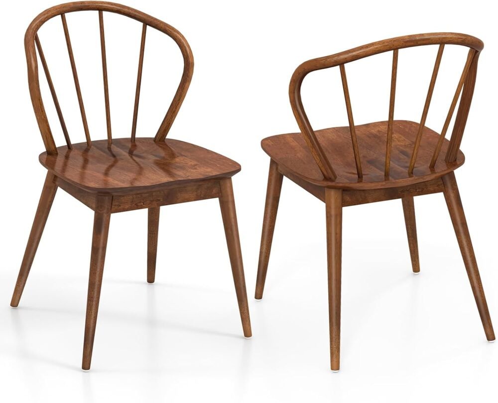 Wooden Dining Chairs Set of 2,  Kitchen Chairs w/High Spindle Back & Rubber Wood Legs, Wide Seat & Curved Backrest, Farmhouse Side Chairs, Armless Accent Chairs for Home Restaurant