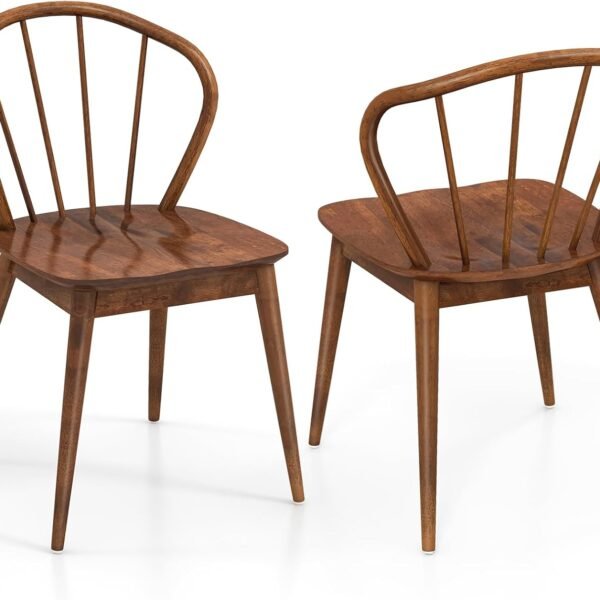 Wooden Dining Chairs Set of 2,  Kitchen Chairs w/High Spindle Back & Rubber Wood Legs, Wide Seat & Curved Backrest, Farmhouse Side Chairs, Armless Accent Chairs for Home Restaurant