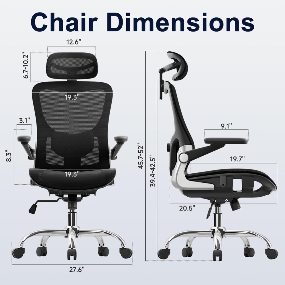 Ergonomic Office Chair, Mesh Seat Cushion with 3D Armrests and 3D Headrest, Adjustable Lumbar Support, Class 4 Gas Clylinder, Black - Image 2