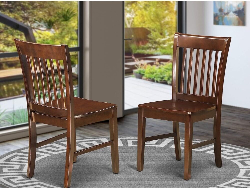 Dining Room Chairs - Slat Back Solid Wood Seat Chairs, Set of 2, Mahogany - Image 2