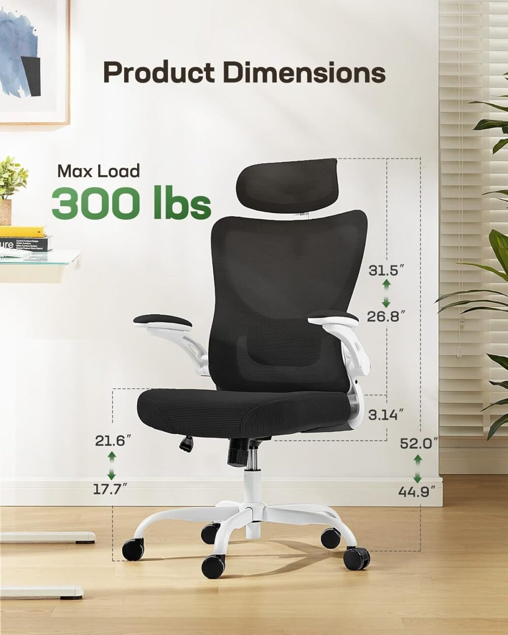 Ergonomic Office Chair: Office Computer Desk Chair with High Back Mesh and Adjustable Lumbar Support Rolling Work Swivel Task Chairs with Wheel 3D Armrests and Headrest - Image 2