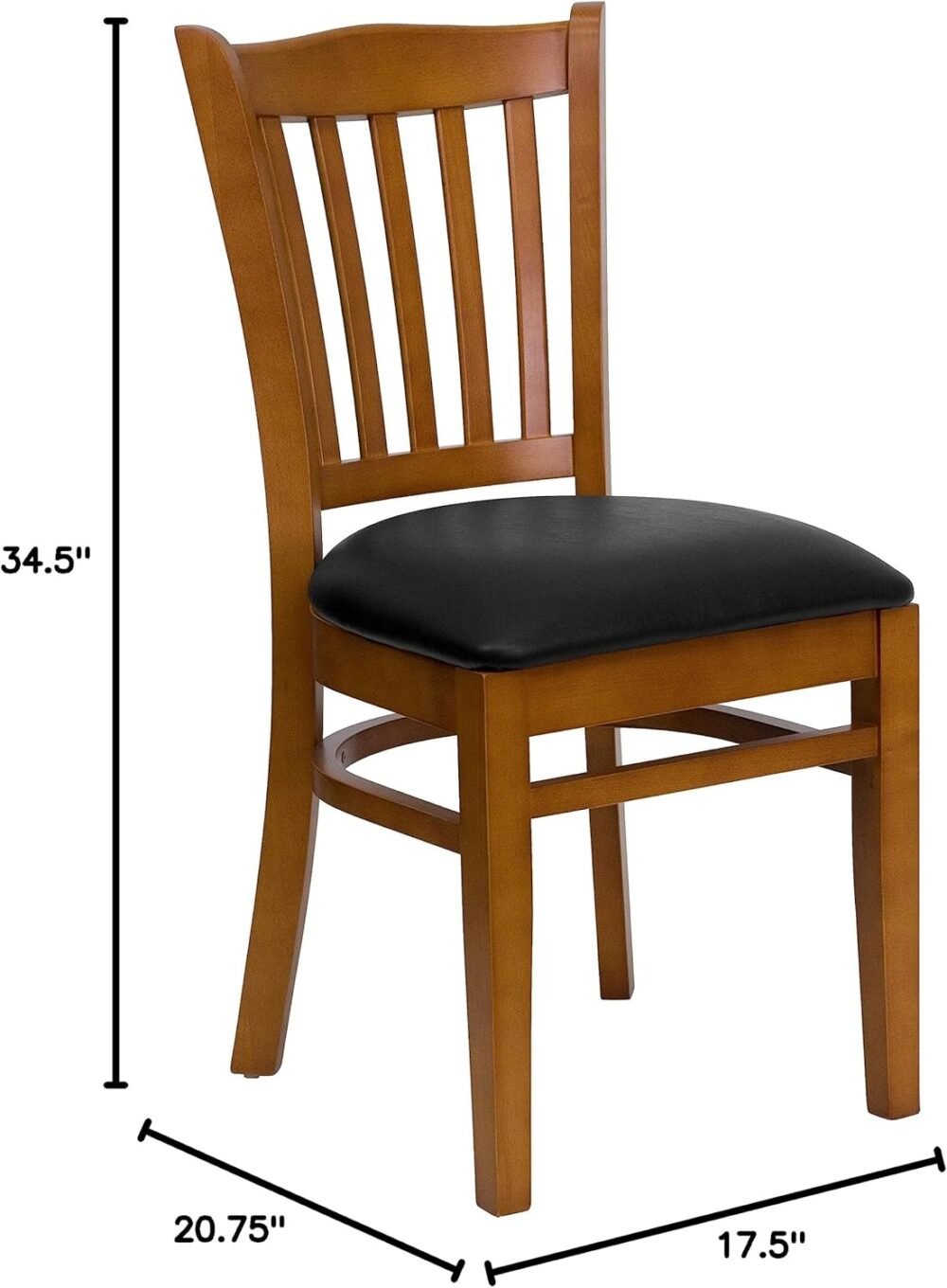 Vertical Slat Back Cherry Wood Chair, Black Vinyl Seat - Image 2