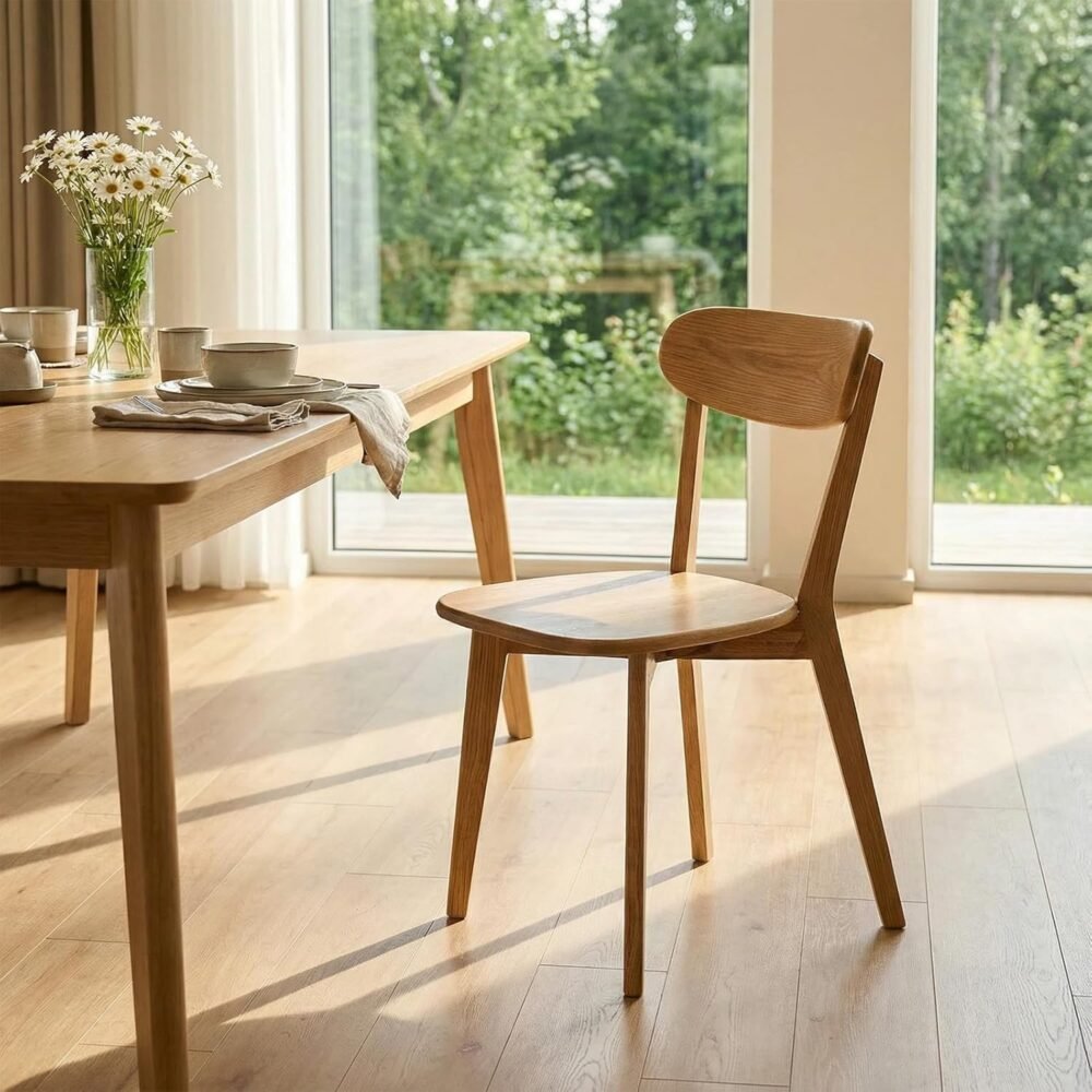 100% Solid Oak Wood Dining Room Chairs - Practical Kitchen Chairs - Wood Chair for Dining Room, Kitchen (1, Natural) - Image 2