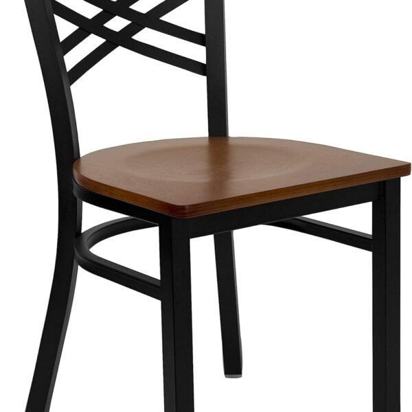 Series Black ''X'' Back Metal Restaurant Chair - Cherry Wood Seat