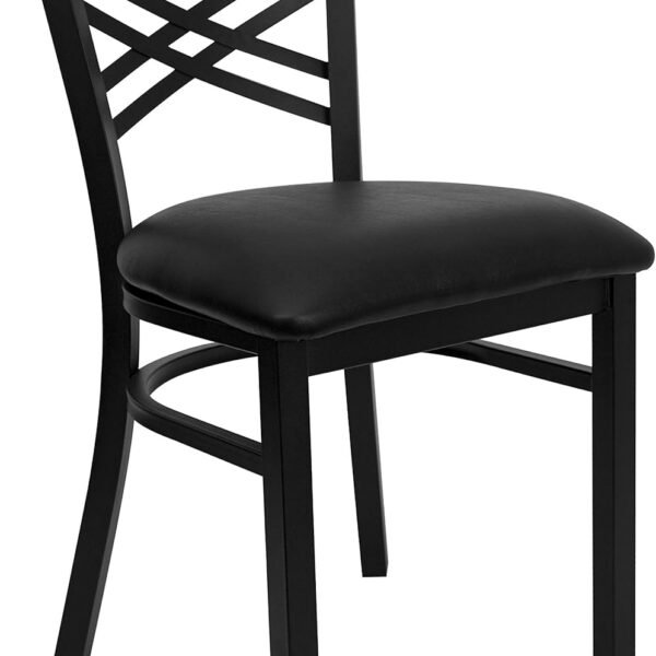 Series "X" Back Metal Restaurant Chair, Modern Upholstered Armless Dining Chair for Restaurants and Kitchens, Black
