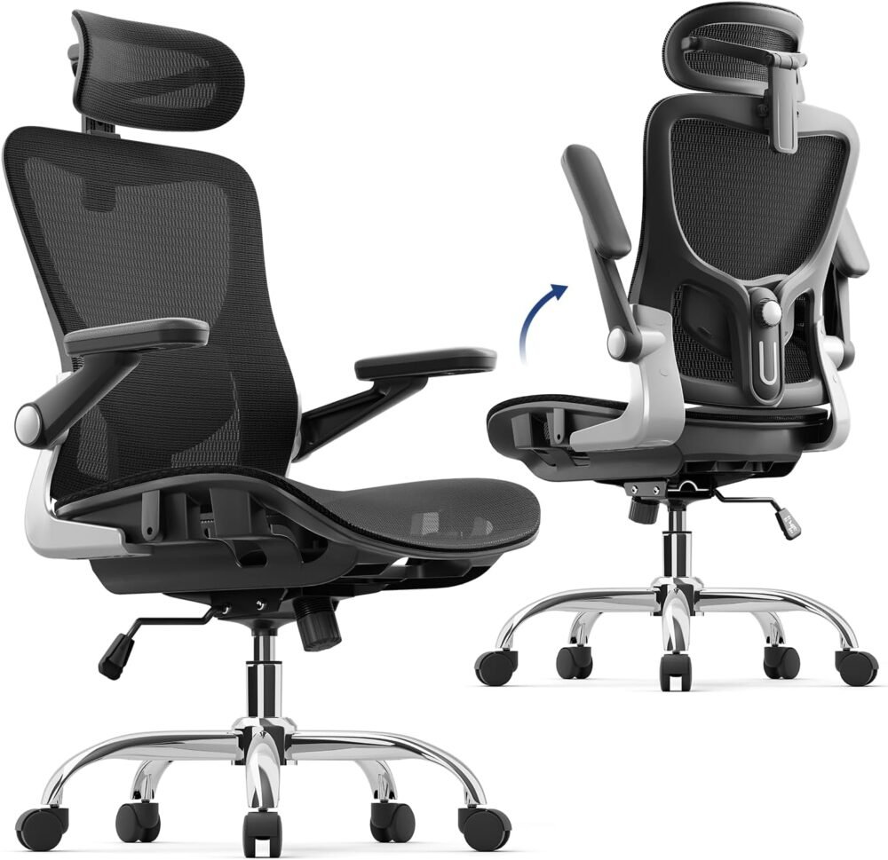 Ergonomic Office Chair, Mesh Seat Cushion with 3D Armrests and 3D Headrest, Adjustable Lumbar Support, Class 4 Gas Clylinder, Black
