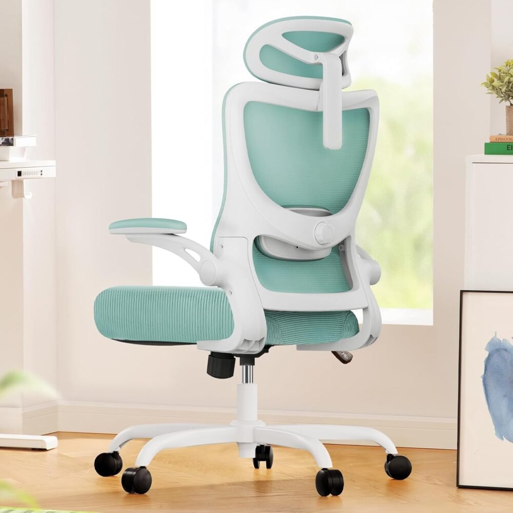 Ergonomic Office Chair: Office Computer Desk Chair with High Back Mesh and Adjustable Lumbar Support Rolling Work Swivel Task Chairs with Wheel 3D Armrests and Headrest