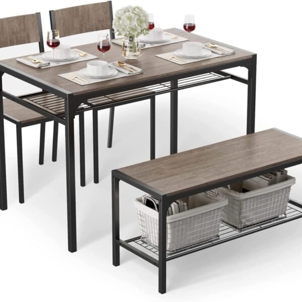 Kitchen Table and 2 Chairs for 4 with Bench, 4 Piece Dining Table Set for Small Space, Apartment