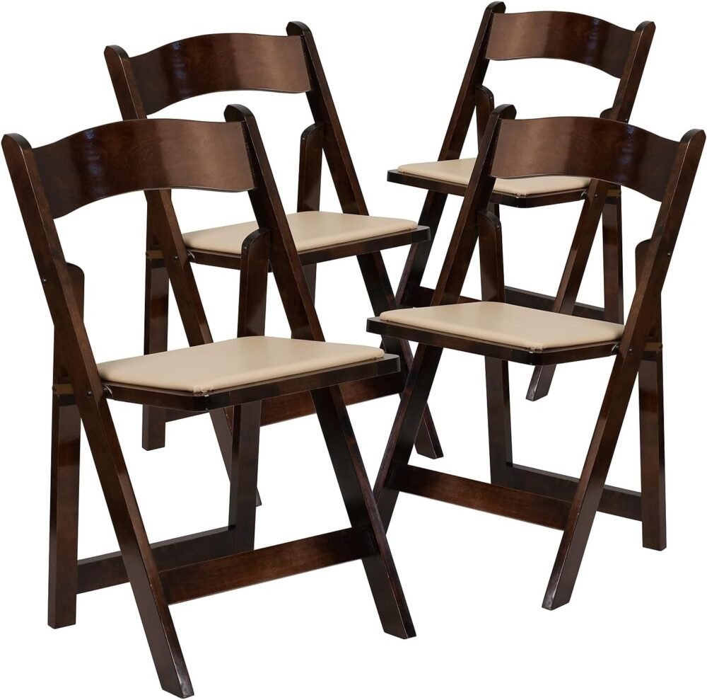 4 Pack  Series Fruitwood Wood Folding Chair with Vinyl Padded Seat