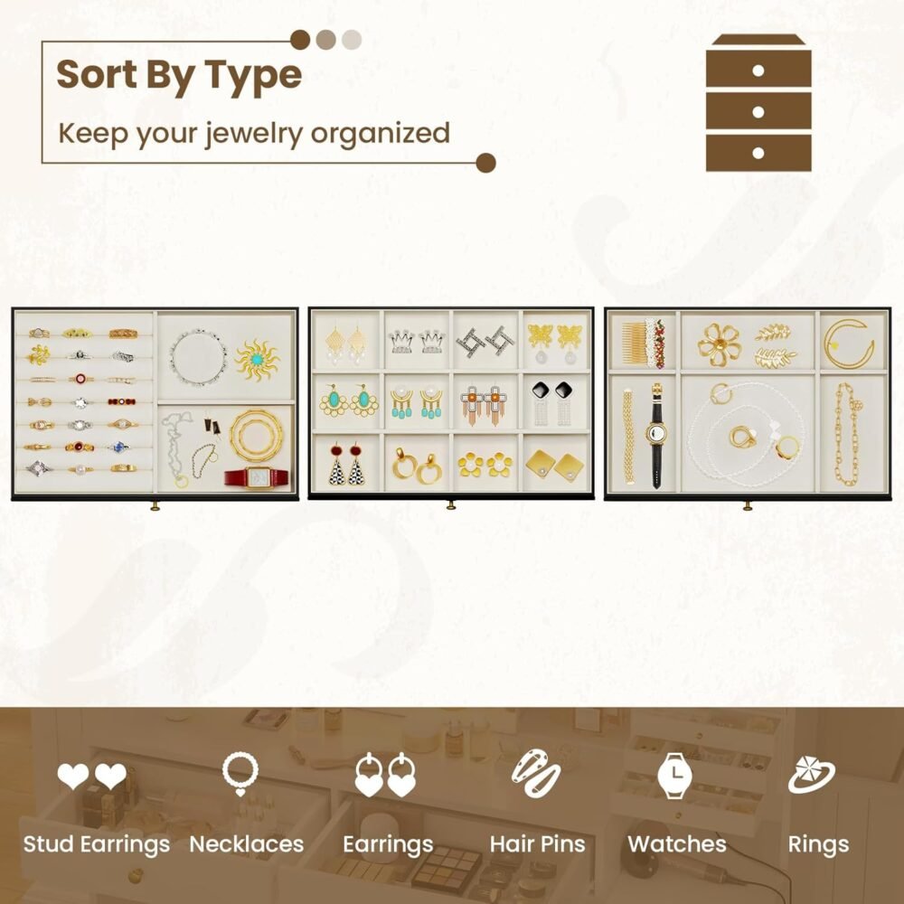 Makeup Vanity Desk with Lighted Sliding Mirror & Jewelry Organizer, Makeup Dressing Table with 5 Drawers, Modern Black - Image 2