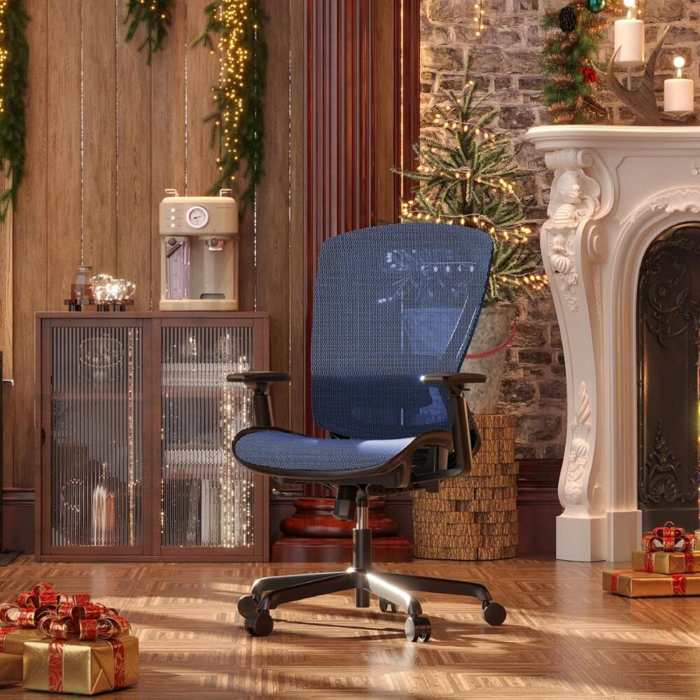 Mesh Office Chair,Ergonomic Computer Desk Chair,Sturdy Task Chair- Adjustable Lumbar Support & Armrests,Tilt Function,Comfort Wide Seat,Swivel Home Office Chair (Blue) - Image 2