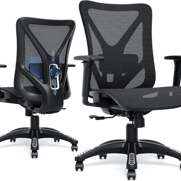 Ergonomic Office Chair, Mesh Computer Desk Chairs with Adjustable Lumbar Support, 3D Armrests, Tilt Function, Comfy Wide Seat, Swivel Executive Work Task Chair for Company and Home