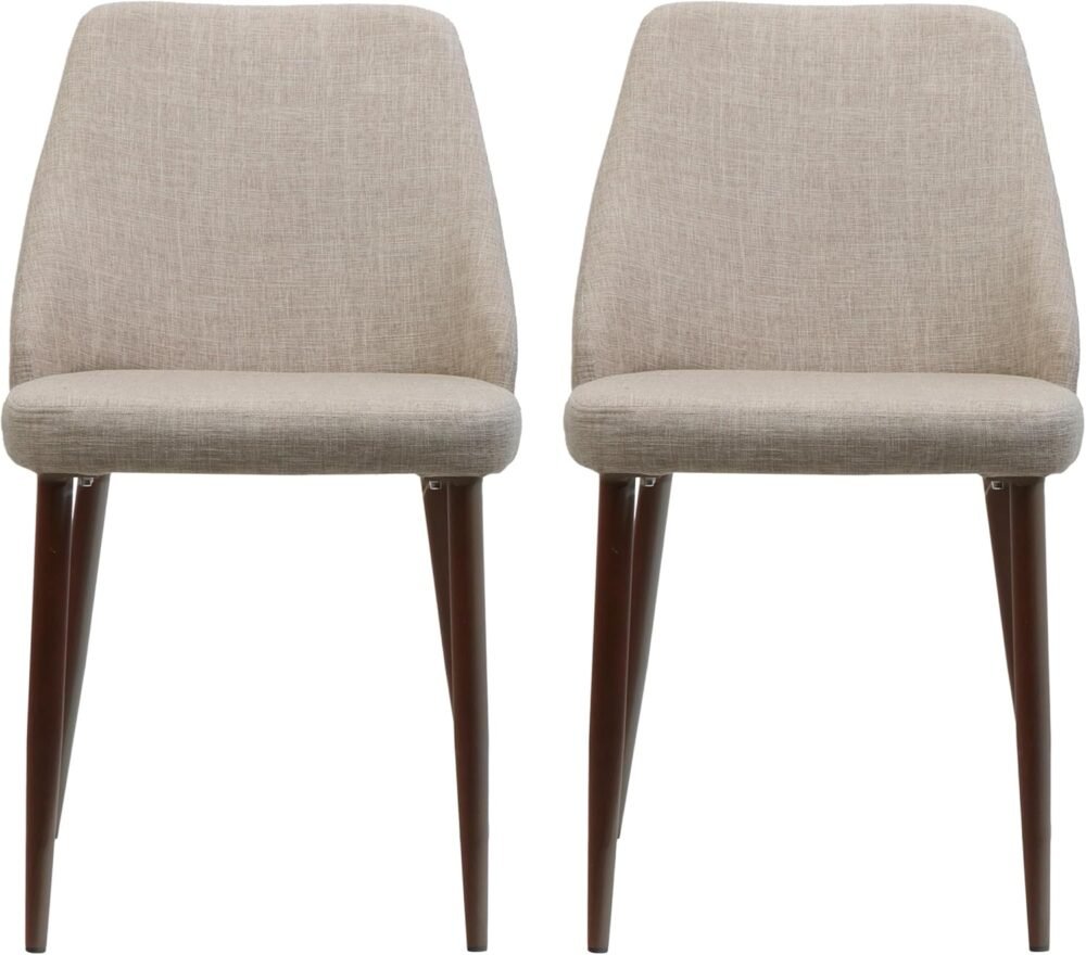 Mid-Century Fabric Dining Chairs with Dark Walnut Wood Finished Legs, 2-Pcs Set, Wheat