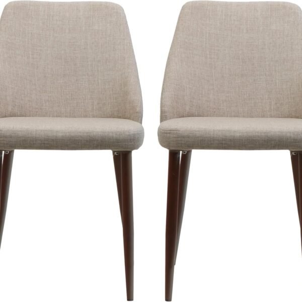 Mid-Century Fabric Dining Chairs with Dark Walnut Wood Finished Legs, 2-Pcs Set, Wheat