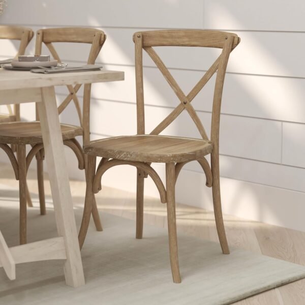 X-Back Bistro Style Wooden Dining Chair for Kitchens and Dining Rooms, High-Back Wood Stackable Kitchen Chair, Natural with White Grain