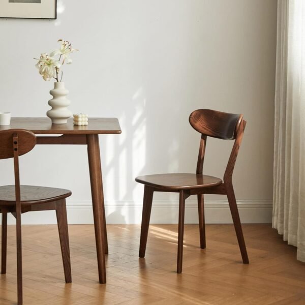 Oak Dining Chairs, Kitchen Chairs, 100% Solid Wood Modern Dinner Chair with Curved Backrest, Dining Room Chair for Kitchen, Living Room, Dining Room (1PK, Walnut)