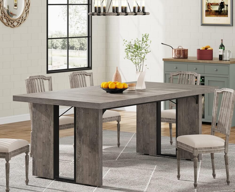 71" Large Dining Table for 6 to 8 People, Rustic Farmhouse Style Dinner Table, Rectangular Dining Table for Kitchen, Dining Room & Living Room