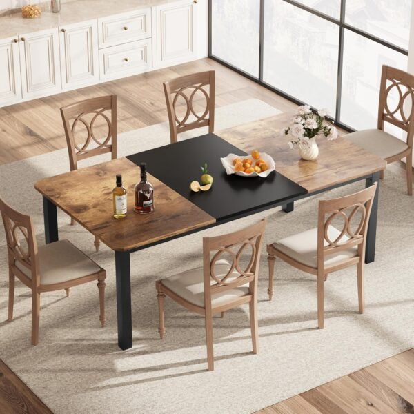 Industrial Dining Table For 6~8 People, 78.7" Long Kitchen Table, Wood Dining Table, Kitchen & Dining Room Table, Rectangle Dining Room Table For 6 Ideal For Dinner Or Meeting-Black & Brown