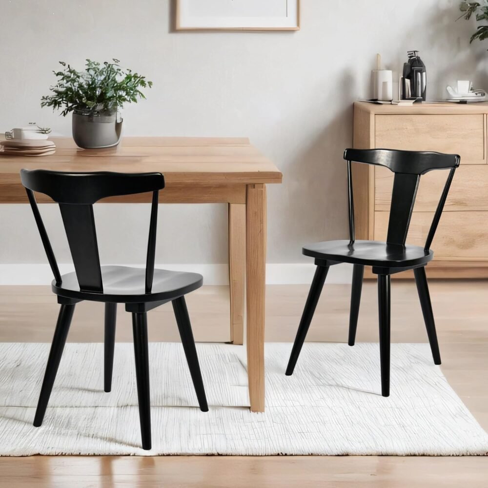 Black Wood Dining Chairs Set of 2,Mid Century Wishbone Dining Chairs Oak Wooden Kitchen & Dining Room Chairs